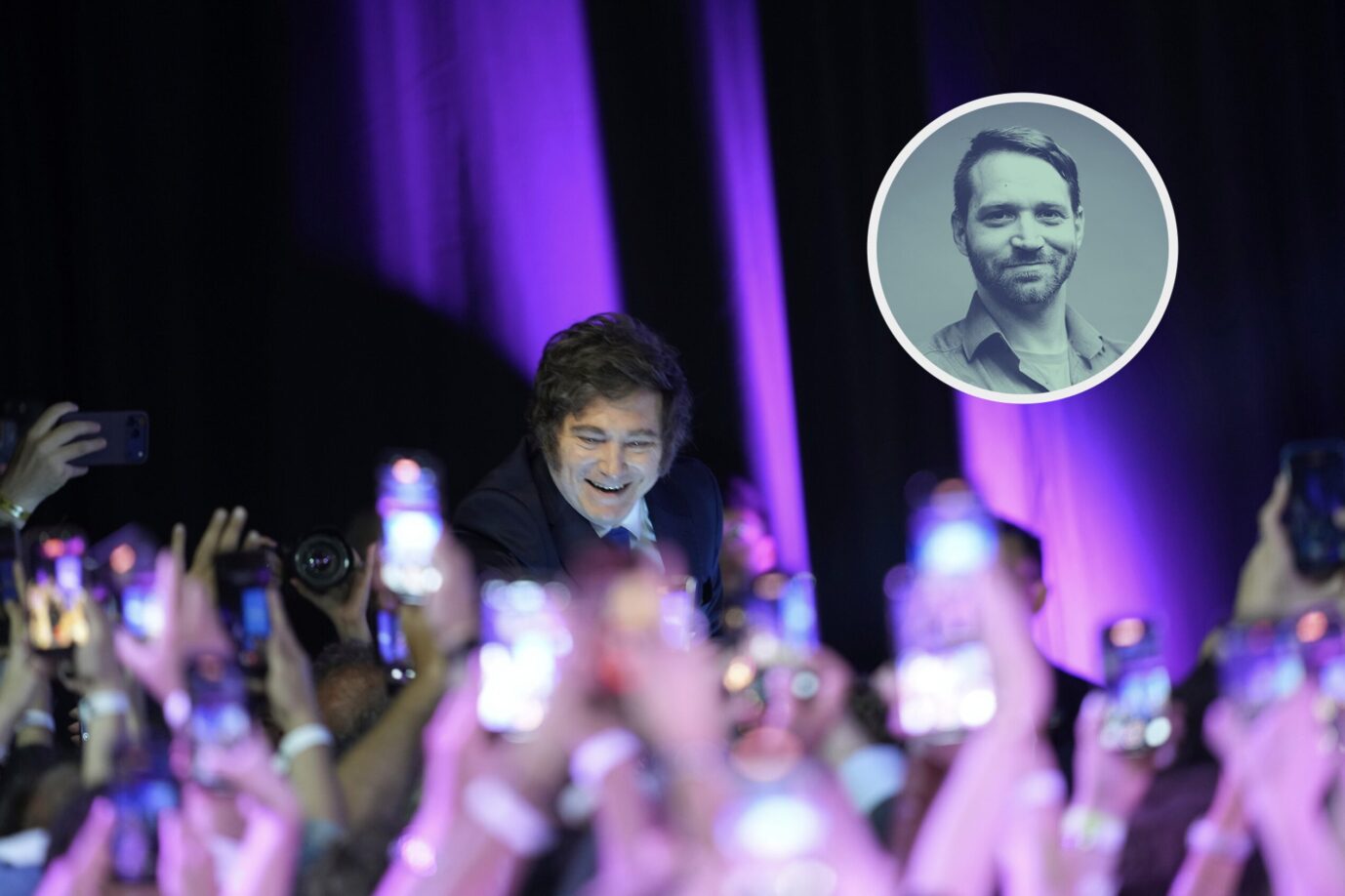 Argentina's President Javier Milei smiles to supporters after winning in legislative midterm elections in Buenos Aires, Argentina, Sunday, Oct. 26, 2025. (AP Photo/Rodrigo Abd)