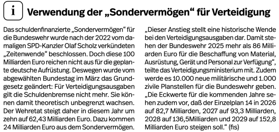 In dem Text geht es darum, wie das „Sondervermögen“ bei der Verteidigung verwendet wird.