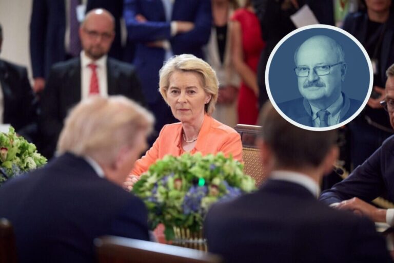 EU-Kommissionspräsidentin Ursula von der Leyen (CDU) und US-Präsident Donald Trump bei einem Dinner. Der Freihandel ist in Gefahr.