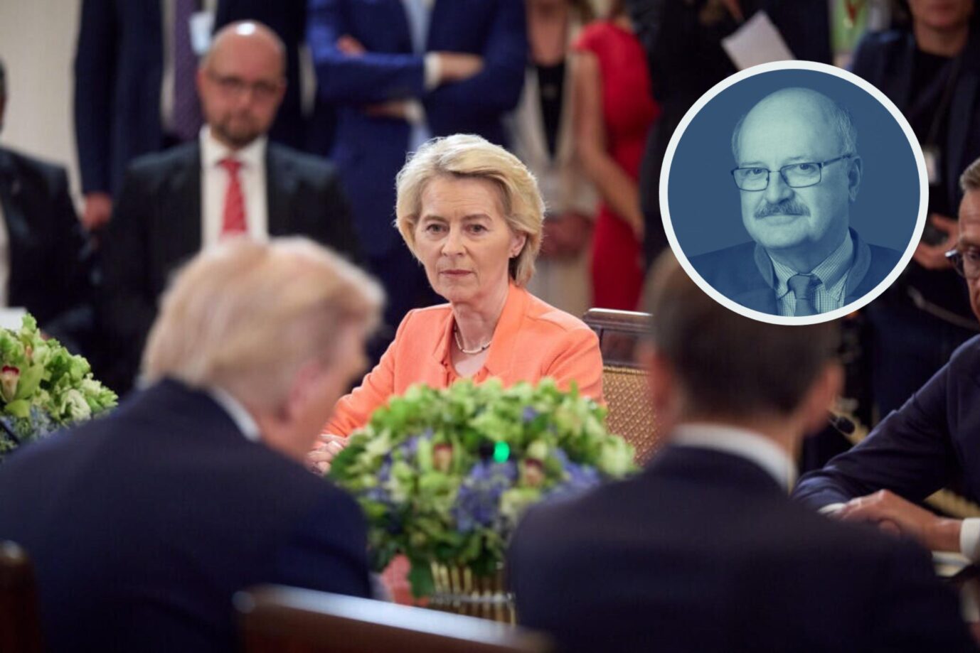 EU-Kommissionspräsidentin Ursula von der Leyen (CDU) und US-Präsident Donald Trump bei einem Dinner. Der Freihandel ist in Gefahr.