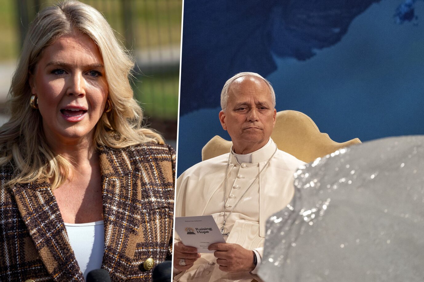 Sprecherin des Weißen Hauses Karoline Leavitt, Papst Leo XIV. Die Trump-Regierung weist Vorwürfe zurück.