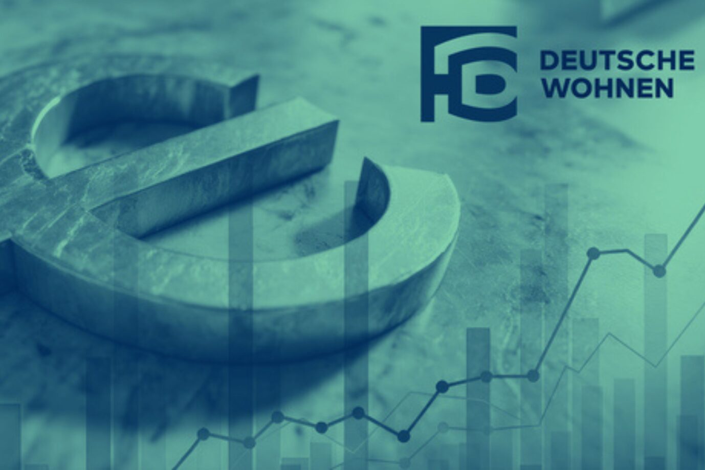 Das Bild zeigt ein Euro-Zeichen, das Logo von Deutsche Wohnen und Graphen. Es ist ein Symbolbild für einen Artikel über den Wohnungsmarkt.