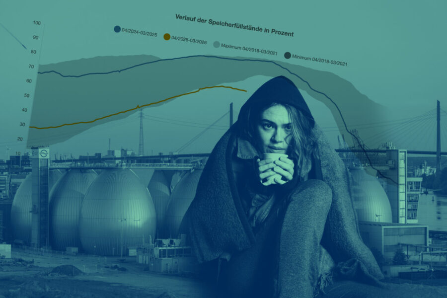 Eine Frau friert in der Wohnung - wegen Gasmangel? Wie weit sind die Speicher gefüllt?