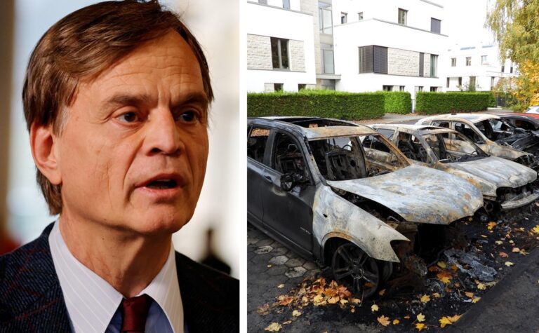 Kein Beistand von anderen Parteien: AfD-Fraktionsgeschäftsführer Bernd Baumann und die beim Antifa-Anschlag ausgebrannten Autos.