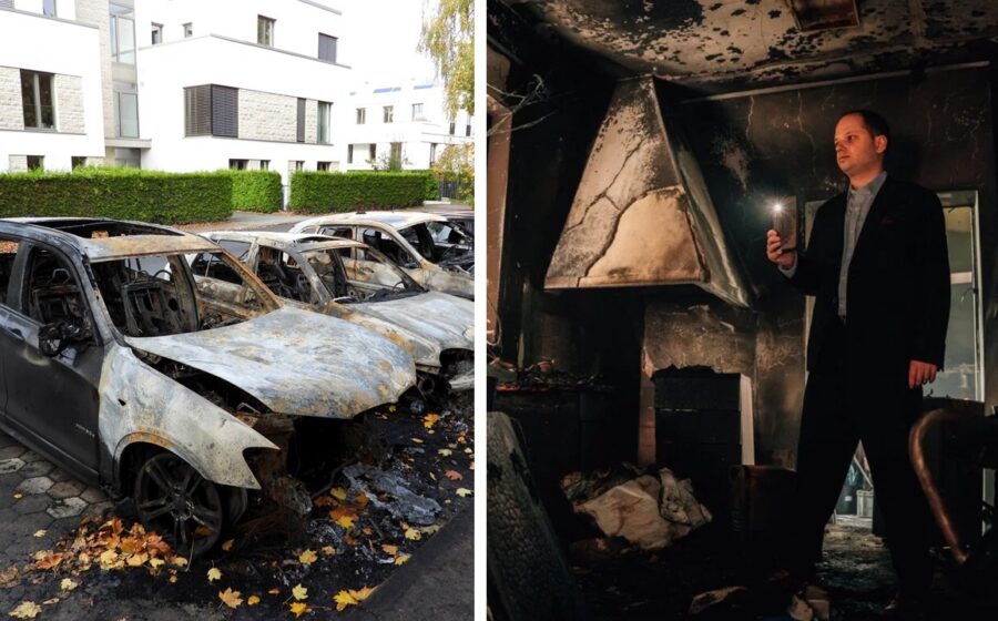 Die ausgebrannten Autos nach dem Anschlag vor dem Haus von AfD-Fraktionsgeschäftsführer Bernd Baumann und das Büro des AfD-Abgeordneten Tobias Teich nach dem Anschlag von Anfang Oktober.