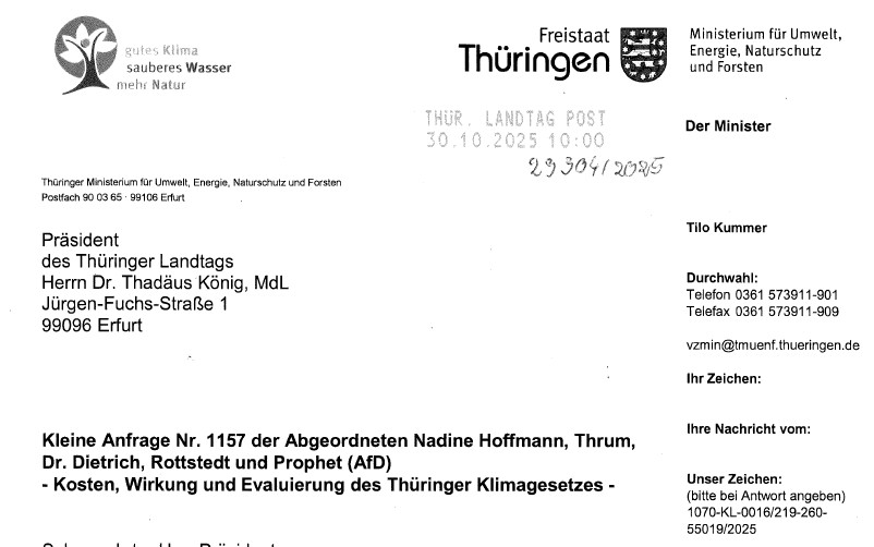 Die Antwort der Landesregierung auf die Fragen der AfD zum Klimagesetz.