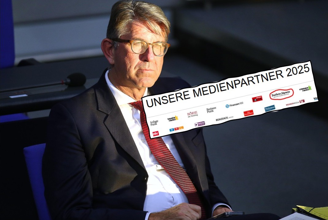 Kulturstaatsminister Wolfram Weimer mit den Logos der angeblichen Medienpartners seines Unternehmens. Das Logo der „FAZ“ (rot eingekreist) soll er ohne deren Einverständnis veröffentlicht haben.