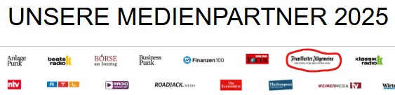 Die Weimer Media Group behauptet auf Ihrer Webseite, die „FAZ“ (rot eingekreist) sei ihr „Medienpartner“. Doch die bestreitet das. 