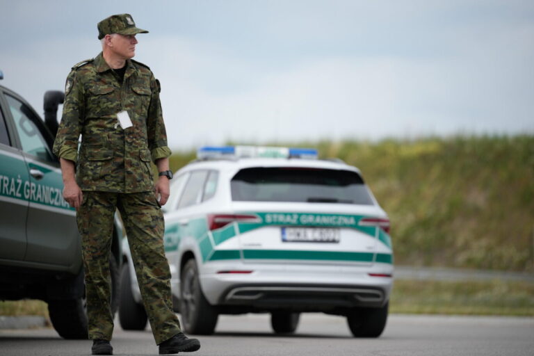 Sicherheitspolitik: Polnische Sicherheitskräfte kontrollieren den Verkehr an der Grenze.