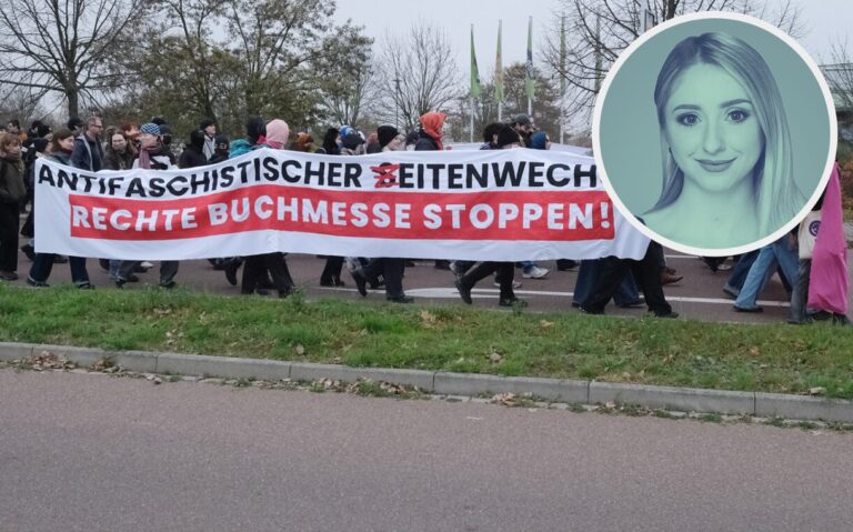 Protest gegen „Seitenwechsel“: Es gab gleich mehrere Kundgebungen gegen die Freiheit der alternativen Buchmesse