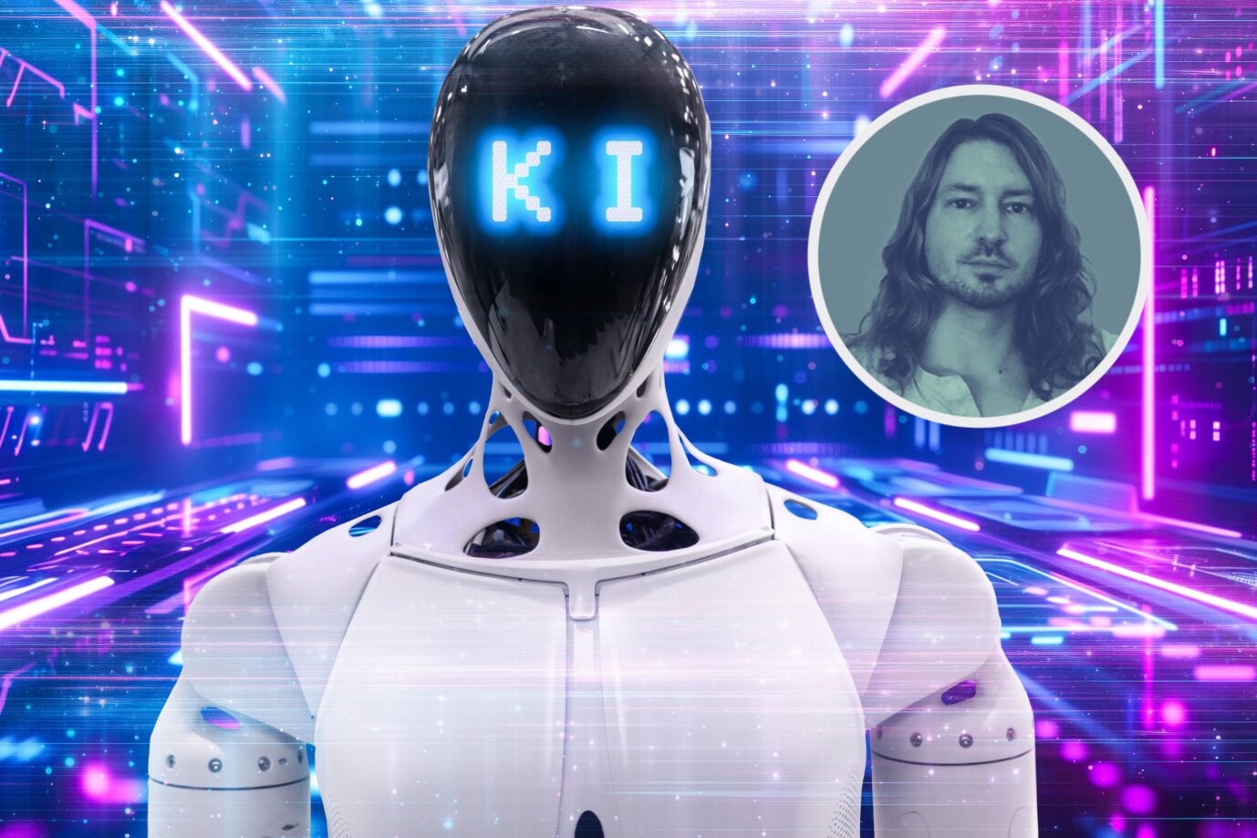 Das Bild zeigt einen humanoiden KI-Roboter.