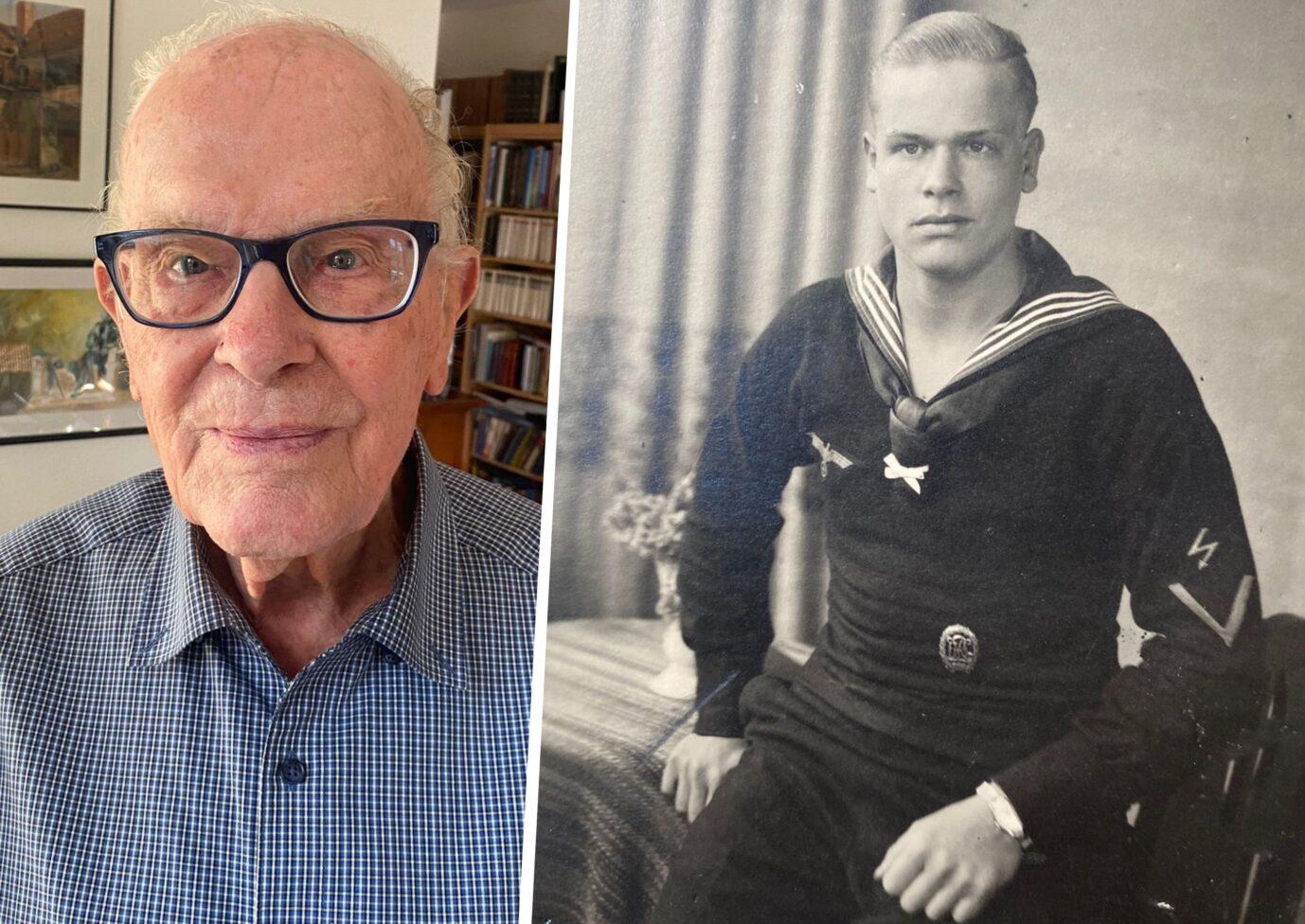 Zeitzeuge und Wehrmachtsveteran Kurt Schornsheim 2025 und als Gefreiter zur See der Kriegsmarine während des Zweiten Weltkrieges 1943.