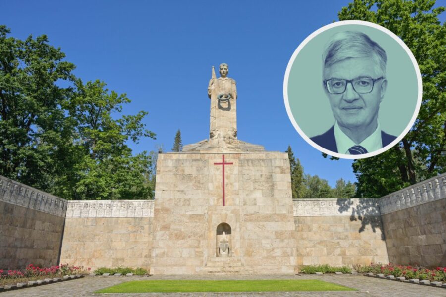 Die „Mutter Lettland“ auf dem Brüderfriedhof in Riga: Dreitausend Männer sind hier bestattet. (Themenbild/Collage)