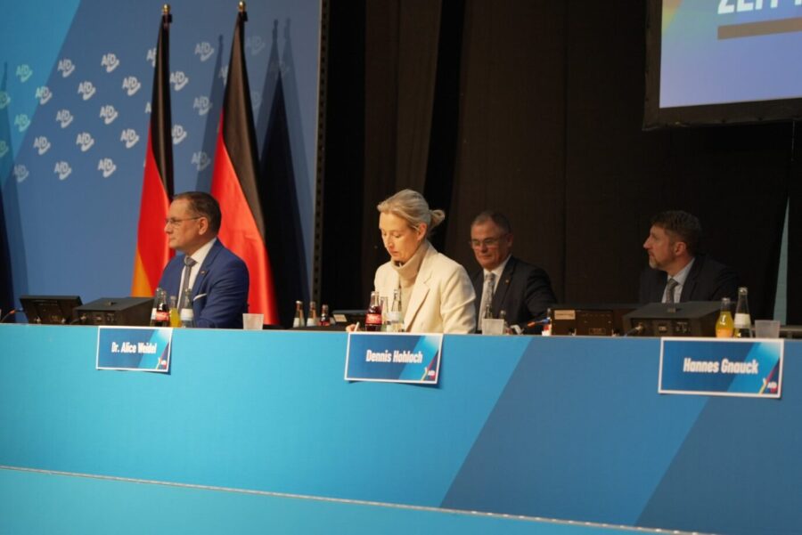 Die zwei Bundesvorsitzenden der AfD, Alice Weidel und Tino Chrupalla, bei der Gründung der „Generation Deutschland“. Foto: Dima Pryma/JF