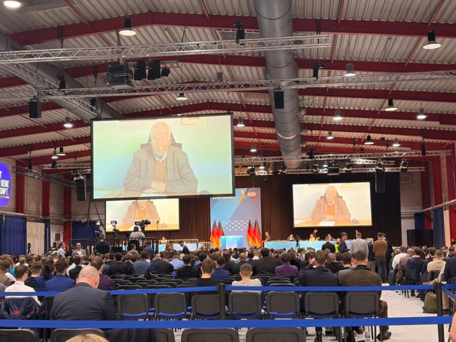 Alexander Gauland spricht per Videozuschaltung. 