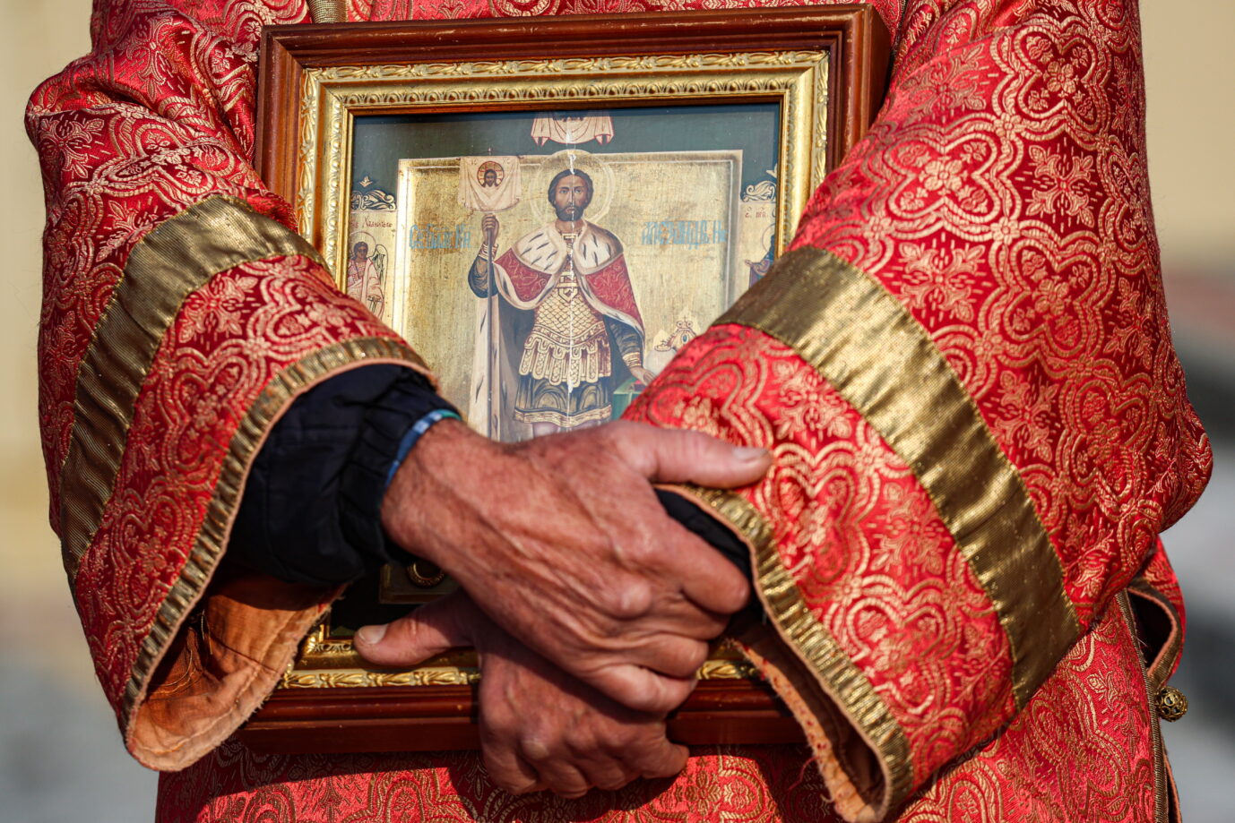 Jesusikone bei einer russisch-orthodoxen Prozession in Sotschi. Foto: picture alliance / ZUMAPRESS.com | Dmitry Feoktistov