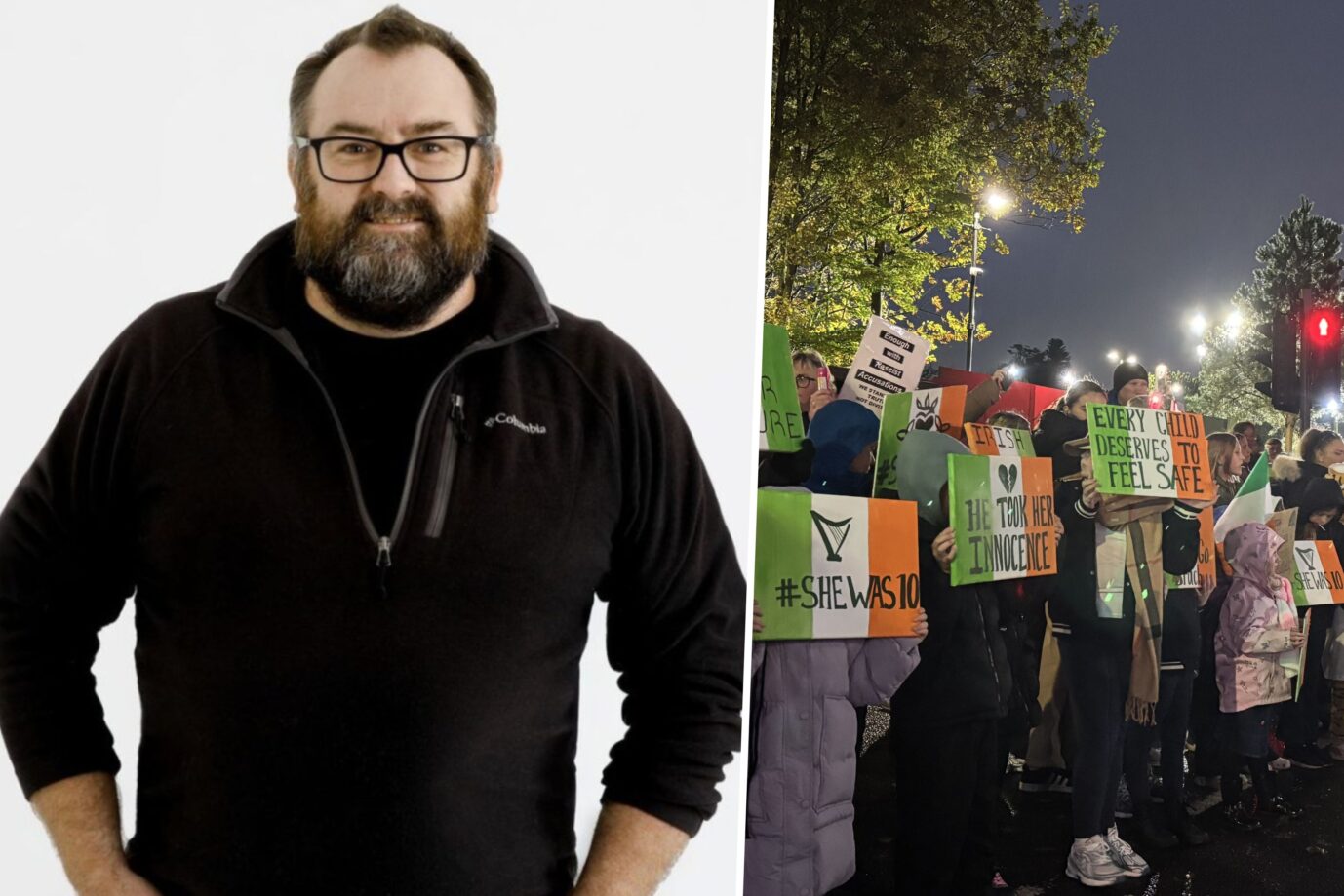 „Sie war 10“ heißt es auf den Bannern der Demonstranten vor einer Asylunterkunft. Eoin Lenihan sagt, „Irland wird verwüstet“.