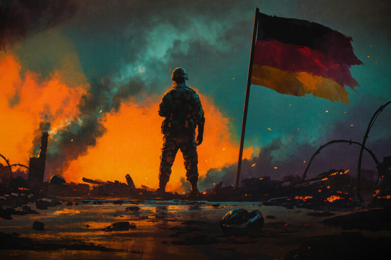 Soldat vor der der Flagge Deutschlands: Wofür wir kämpfen. Foto: KI