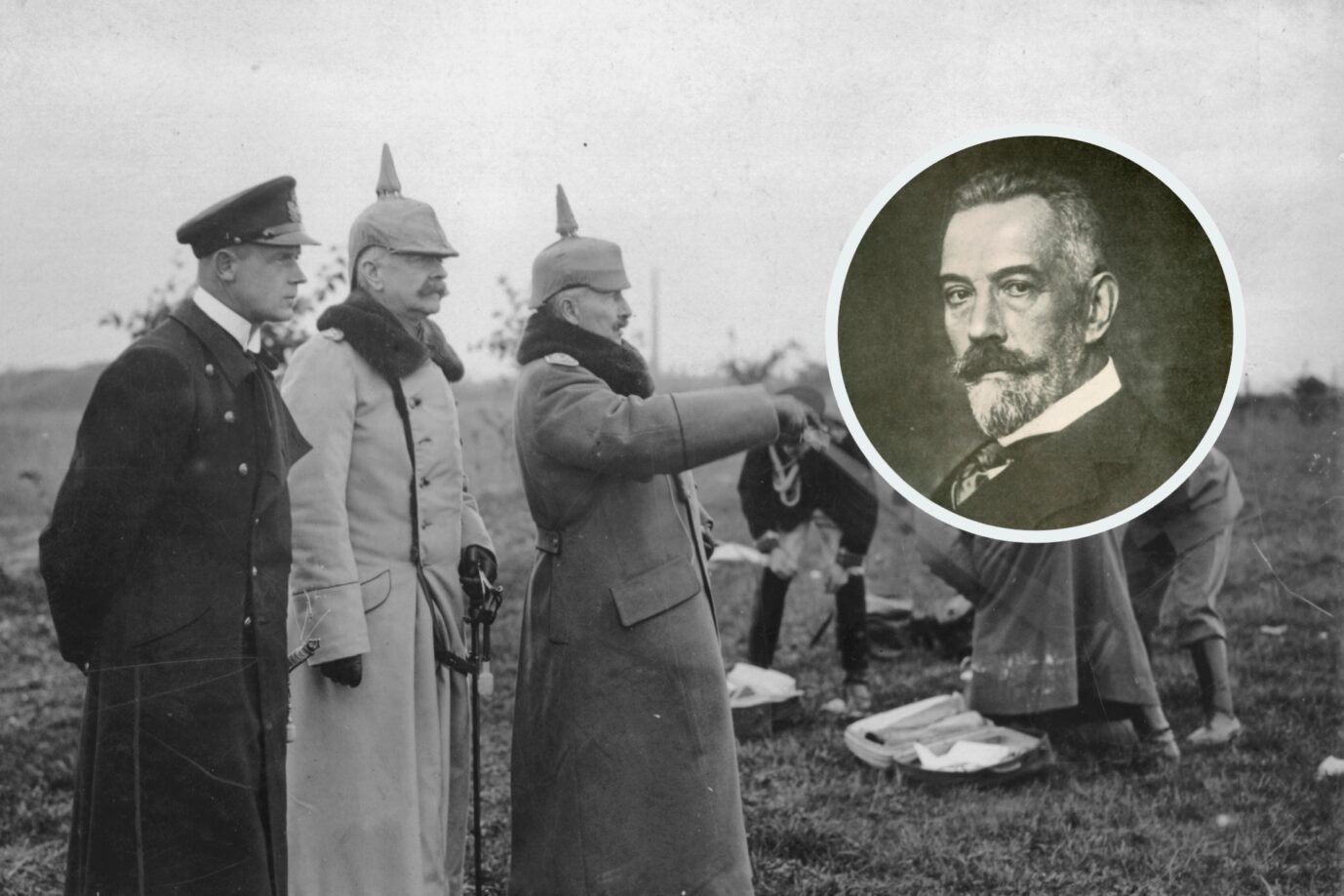 Kaiser Wilhelm II. inspiziert die Westfront, 1916: Für Theodor von Bethmann Hollweg (im Zirkel) war die Lage keineswegs leicht. (Themenbild/Collage)