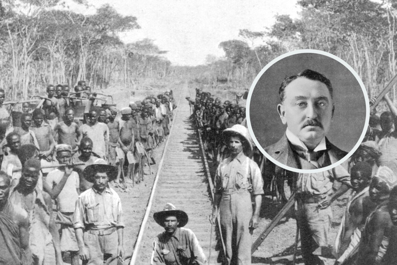 Der Bau des Kap-Kairo-Projekts: Das Traumvorhaben von Cecil Rhodes (im Zirkel) wurde nie komplett realisiert. (Themenbild/Collage)