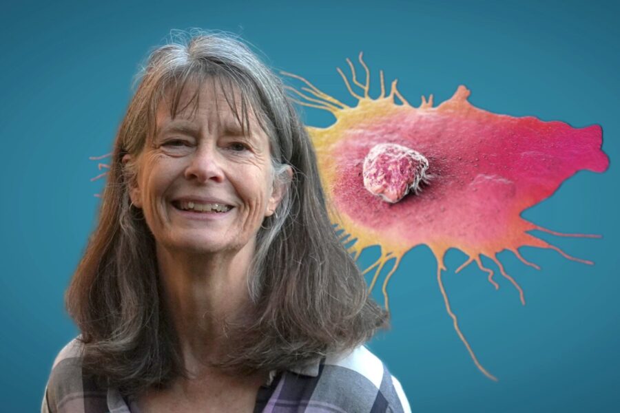 Die diesjährige Medizin-Nobelpreisträgerin, Mary Brunkow und eine Brustkrebszelle im Hintergrund. (Themenbild/Collage)