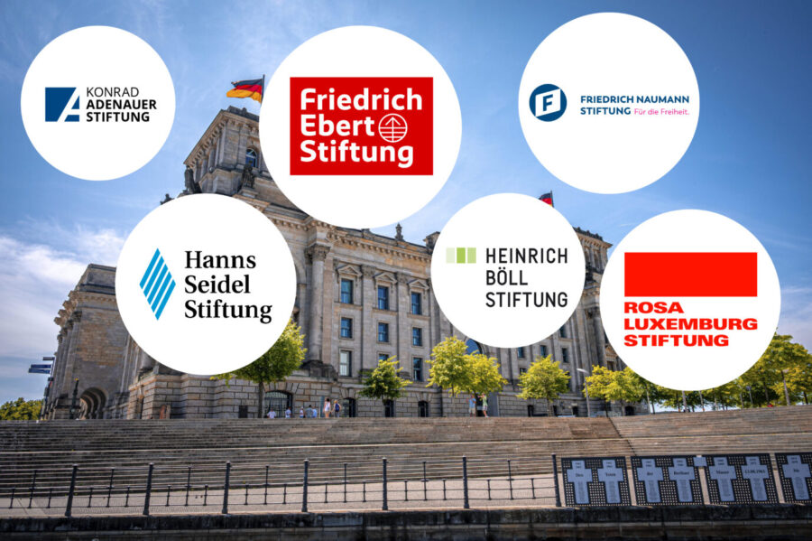 Die fünf großen parteinahen Stiftungen: riesige Fördersummen von der Bundesregierung. Foto: Kirill Singer/JF; verw. Bild: picture alliance / imageBROKER | Marcus Beckert