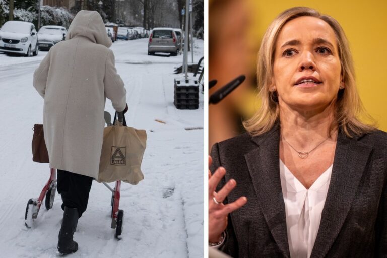 Ex- Ministerin Kristina Schröder befürchtet durch den Stromausfall Schlimmstes: Eine ältere Frau auf den verschneiten Straßen im Südwesten Berlins.