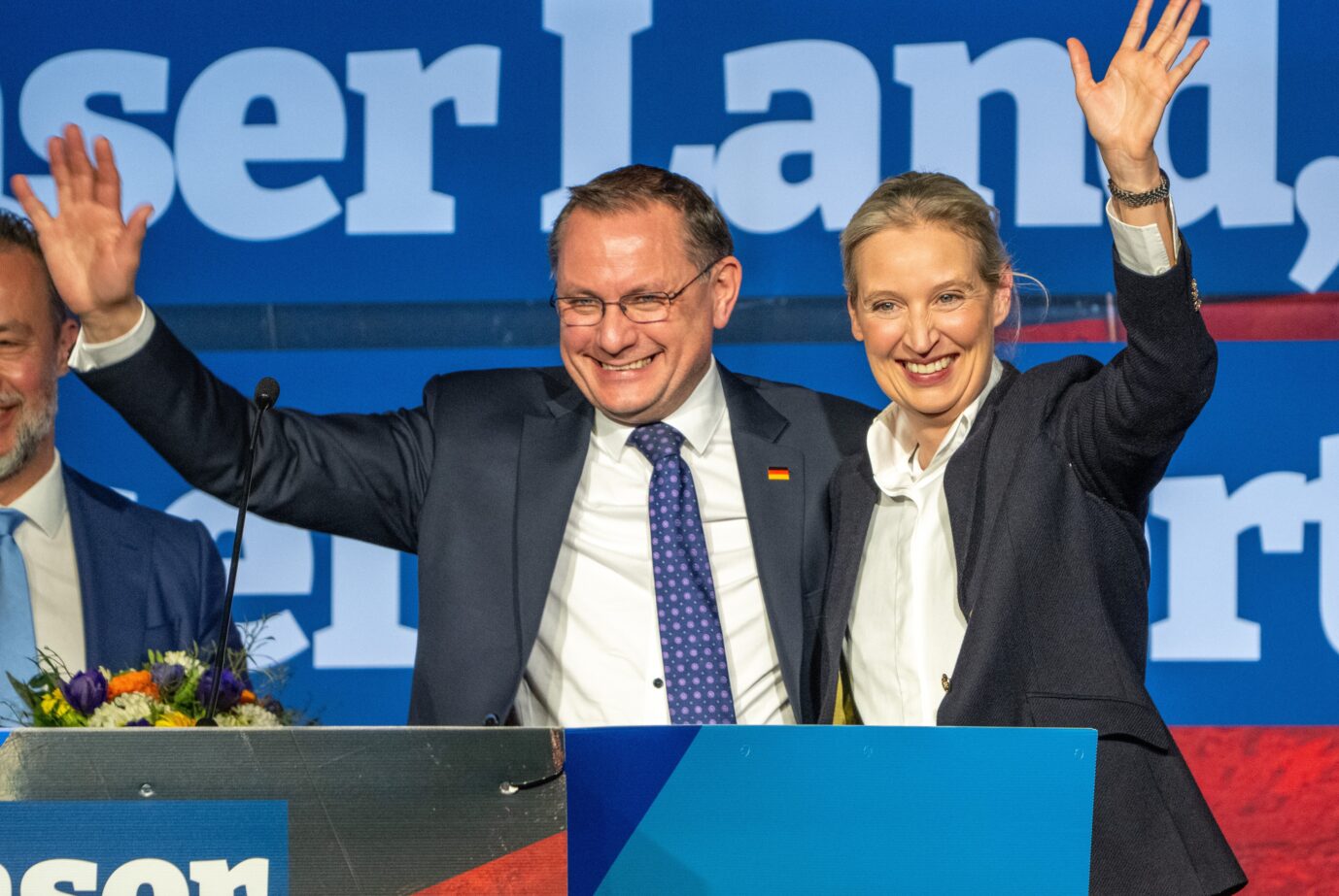 Arbeitsgruppe Regierungsbeteiligung: Die AfD-Chefs Tino Chrupalla und Alice Weidel bei einer Wahlkampfveranstaltung in Rheinland- Pfalz am 16. Januar.