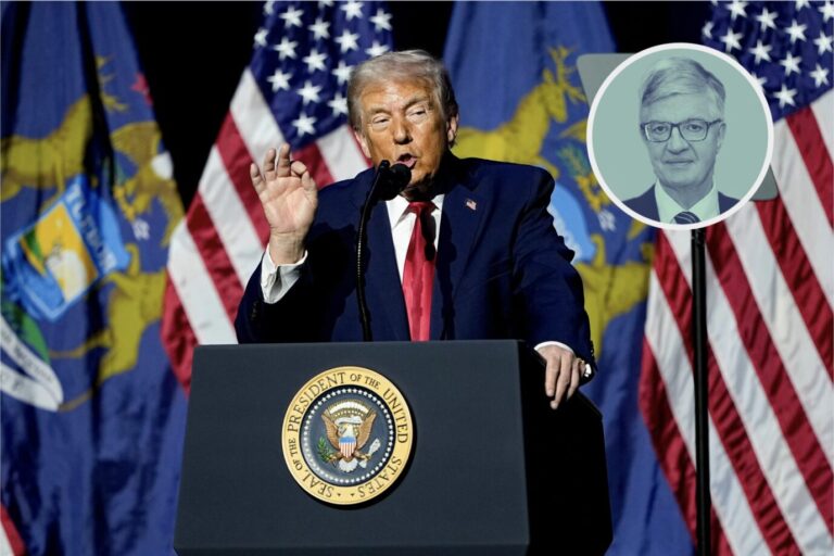 US-Präsident Donald Trump hebt seine Hand und gestikuliert – Symbolbild für die Großraum der USA