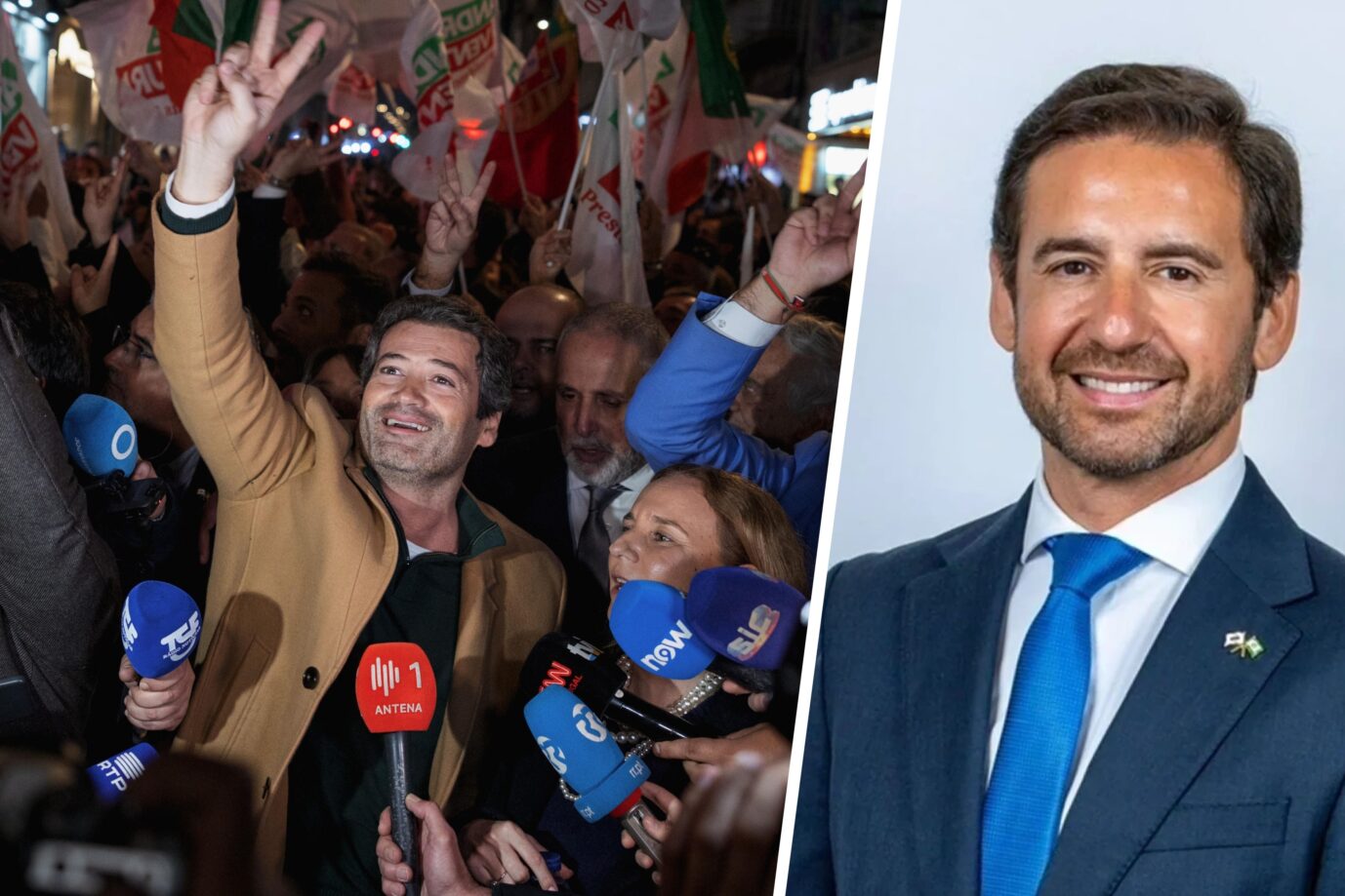 Chega-Chef André Ventura (l.) gibt sich siegessicher: Auch der Vizechef der größten systemkritischen Rechtspartei Portugals, Pedro Frazão ist optimistisch.