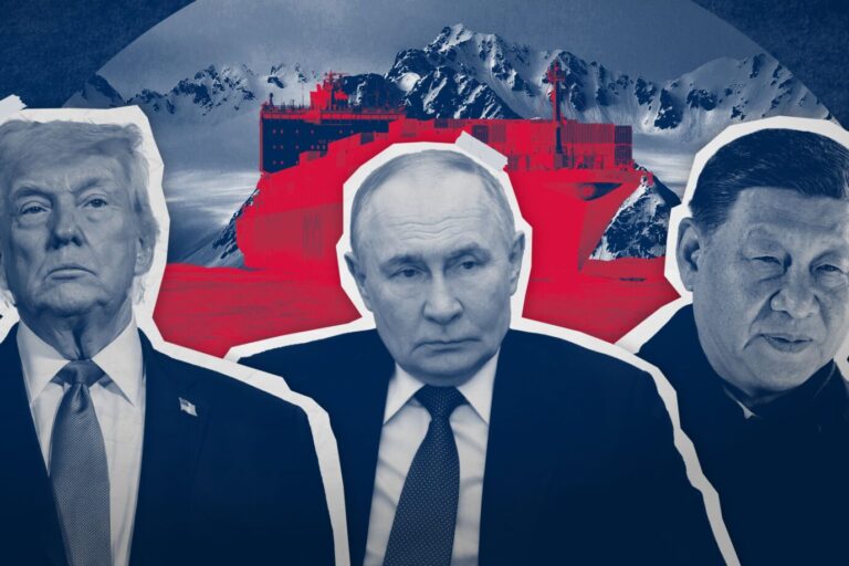 Das Bild zeigt die Präsidenten der USA, von Rußland uns von China, Donald Trump, Wladimir Putin und Xi Jinping.