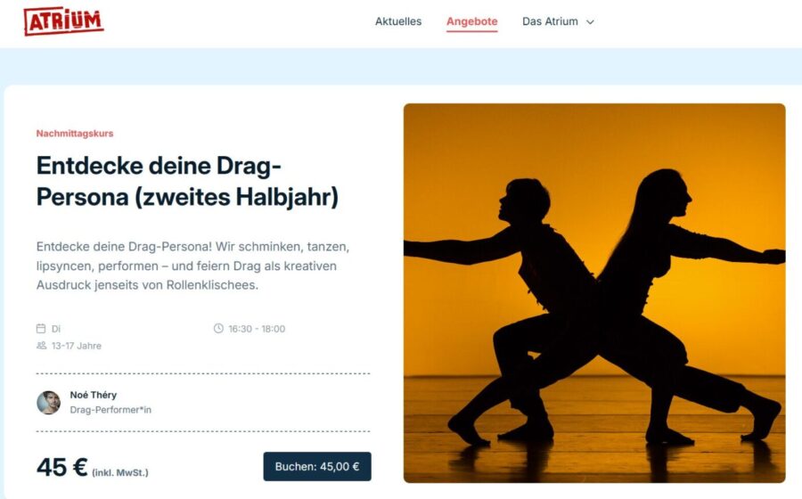 So wird der Kurs im Netz beworben. Screenshot: JF / atrium-berlin.de