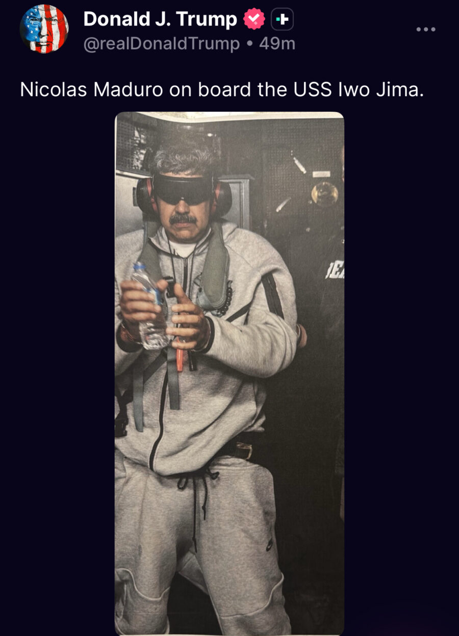 US-Präsident Trump postet auf Bild des gefangenen Maduro.