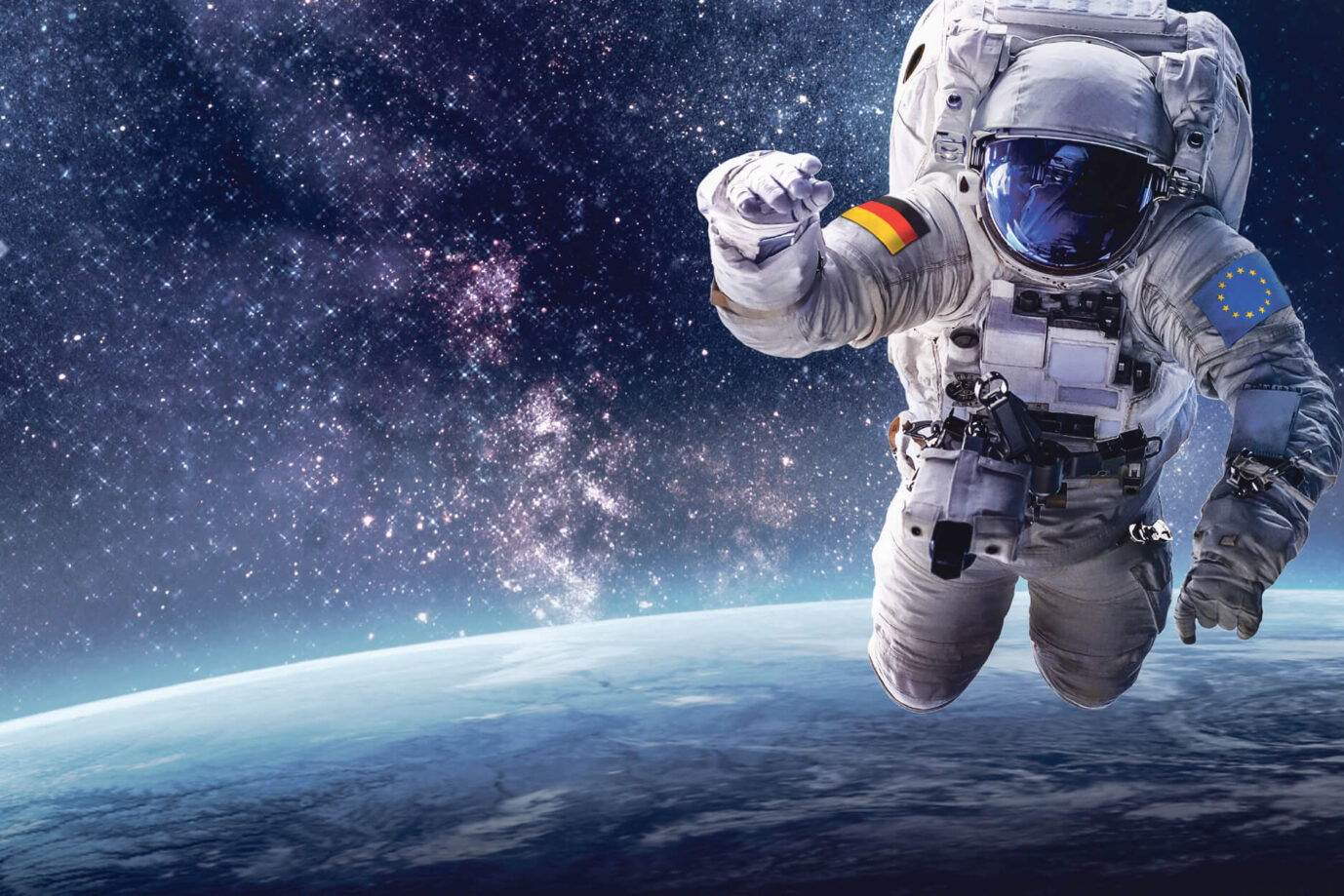 Das Bild zeigt einen deutschen Astronauten im All. Es ist ein Symbolbild für Deutschlands Weltraumpolitik.