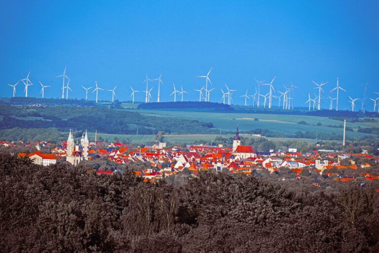 Blick auf die historische Altstadt von Naumburg, dahinter ein Windpark: Falscher Naturschutz zerstört offene Horizonte und so die Harmonie der Landschaft. Foto: JF