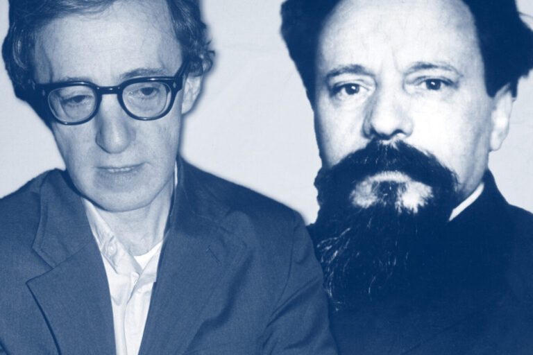 Links sieht man den Filmregisseur Woody Allen, daneben den Philosophen Theodor Lessing – Abramovych beschreibt verschiedene jüdische Identitäten, "Schlemihls" und Muskeljuden