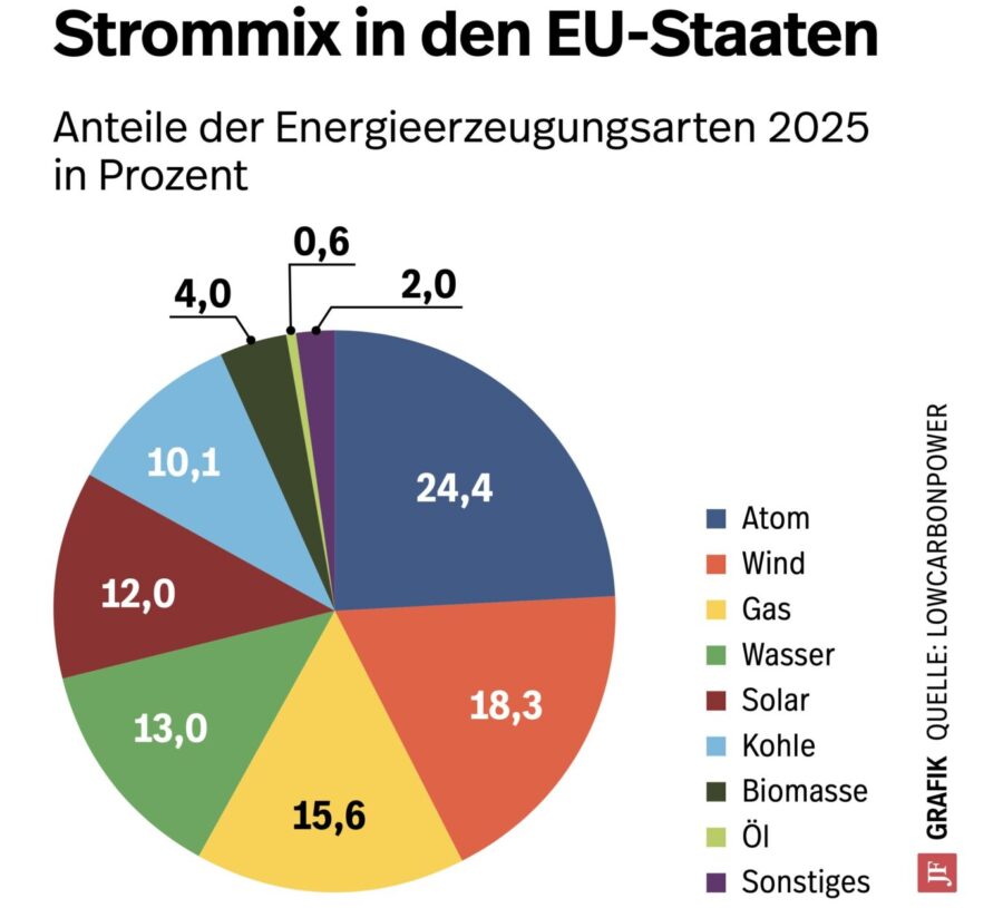 Die Grafik zeigt den Strommix der EU-Staaten.