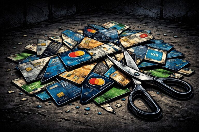 Das Bild zeigt zerschnittene Kreditkarten und ist ein Symbolbild. In dem Text geht es um Fälle, in denen eine Bank jemandem aus vermutlich politischen Motiven das Konto kündigt.