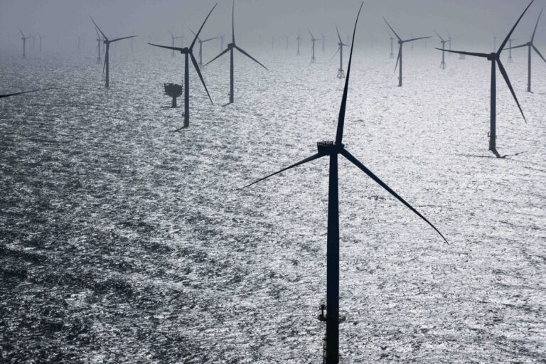 Das Bild zeigt einen Windpark in der Nähe von Helgoland.