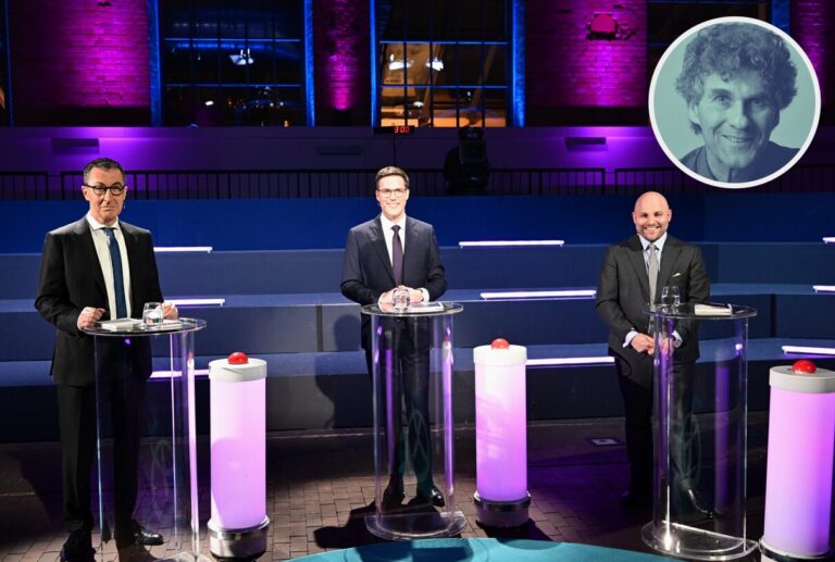 Beim Triell zur Landtagswahl in Baden-Württemberg sah sich AfD-Mann Markus Frohnmaier (r.) zwei Gegnern gegenüber.