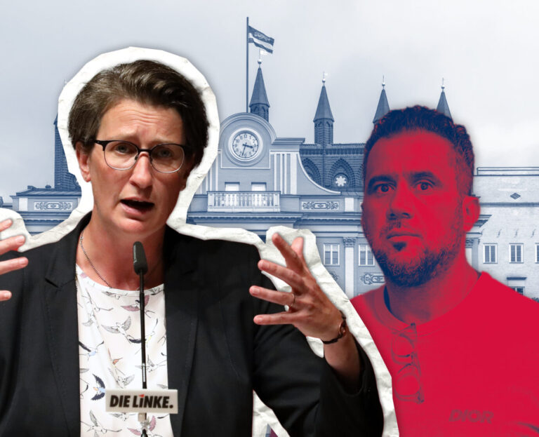 Das Bild zeigt die Linken-Politikerin Wenke Brüdgam und den Clan-Chef Arafat Abou-Chaker.