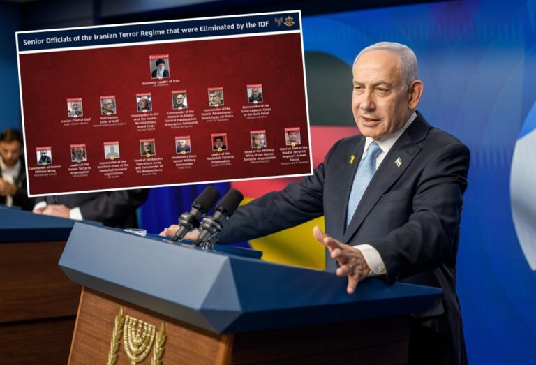 Israels Ministerpräsident Benjamin Netanjahu und die Liste der getöteten Terroristen, die die Armee gepostet hat.