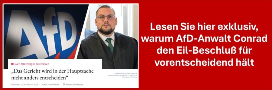 Interview mit AfD-Anwalt Christian Conrad zur Eilentscheidung gegen den Verfassungsschutz.