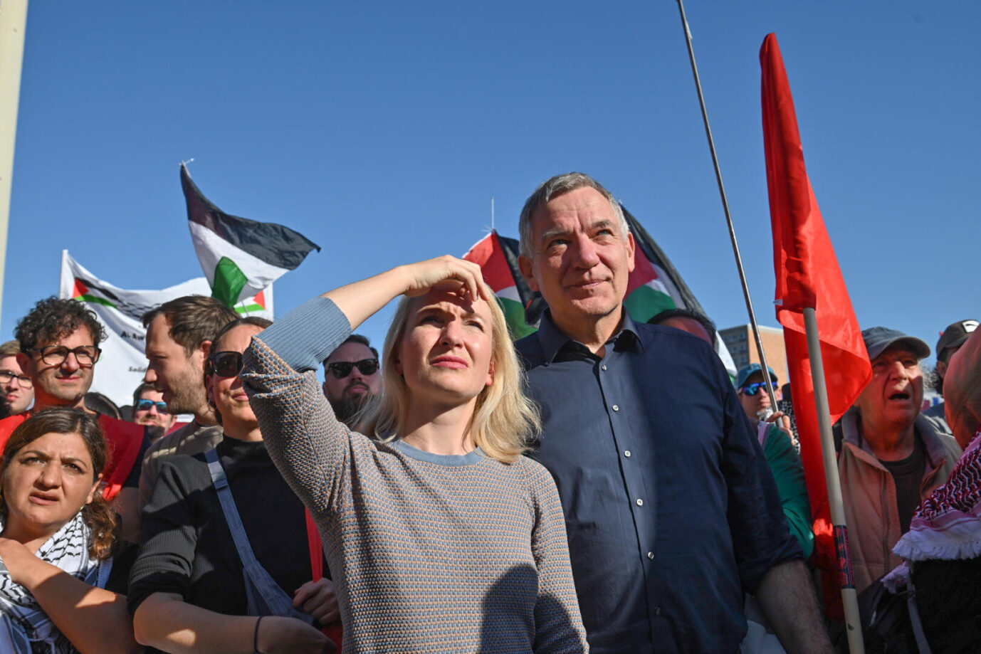 Die Vorsitzenden der Linkspartei, Ines Schwerdtner und Jan van Aken