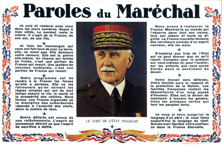 Frankreich im Zweiten Weltkrieg: Propagandaplakat mit Marschall Philippe Pétain aus der Kollaborationszeit.