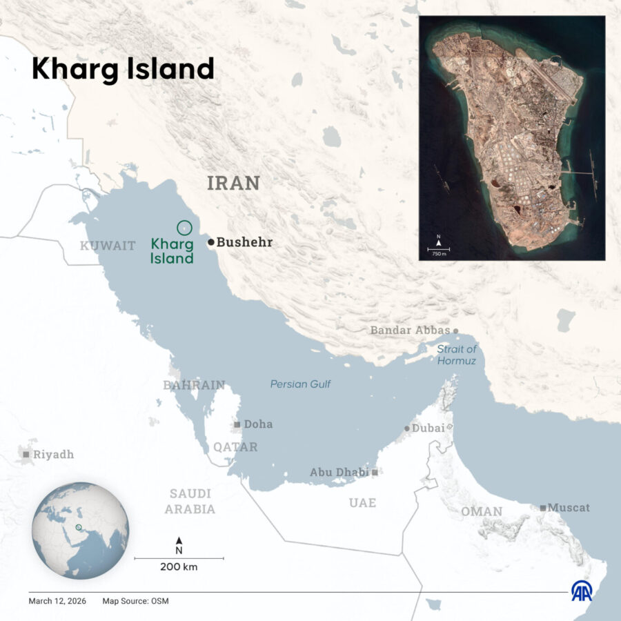 Die Insel Charg rund 30 Kilometer vom iranischen Festland entfernt. Grafik: picture alliance / Anadolu | Elif Acar