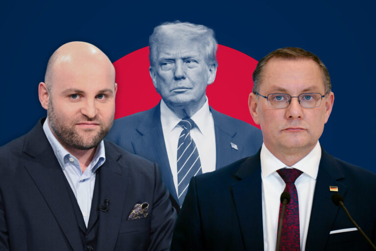 Markus Frohnmaier (l.) und Tino Chrupalla (r.) vor US-Präsident Donald Trump: Viel Gesprächststoff in der AfD. Fotos: Picture Alliance /// Montage: JF