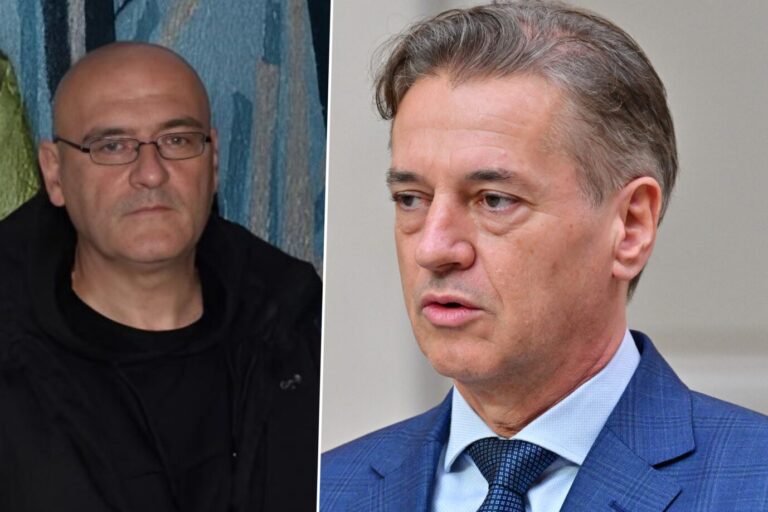 Das Bild zeigt den Philosophen Andrej Lokar und Sloweniens Premierminister Robert Golob.