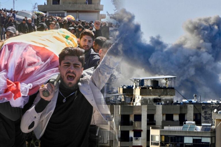 Hisbollah Anhänger im Libanon und Beirut nach einem Luftangriff