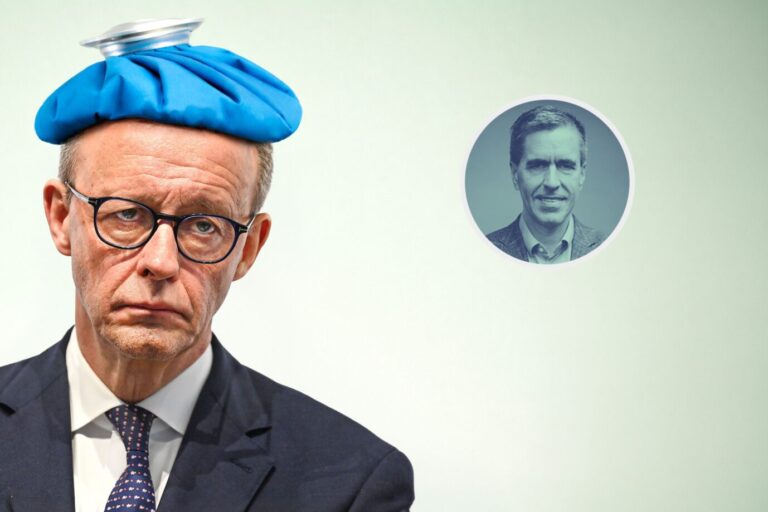 Angeschlagen: Kanzler Friedrich Merz (CDU) mit Kühlhaube nach der Landtagswahl in Baden-Württemberg. Foto: JF; verw. Bild: picture alliance / SvenSimon | Frank Hoermann/SVEN SIMON